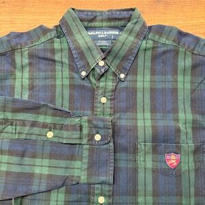 VTG 90s Ralph Lauren Golf Mens Large Tilden Tartan Plaid Blue Green Crest Preppy